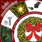 36" Lighted Christmas Wreath with Red Bow, Wall Decorations, alternate view 5