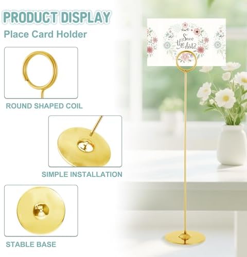 36 Pack 12 Inch Steel Place Card & Table Number Holders, Gold, Table Card Stands for Weddings, Birthdays, alternate view 4