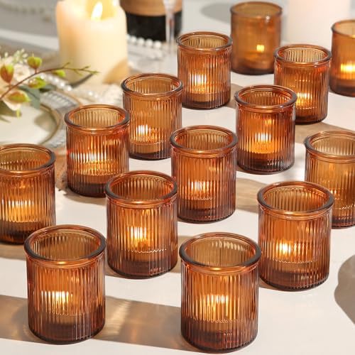 36 Pack Amber Votive Candle Holders, Candle Holder for Fall Christmas Decor in Amber