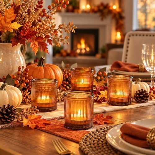 36 Pack Amber Votive Candle Holders, Candle Holder for Fall Christmas Decor in Amber, alternate view 3