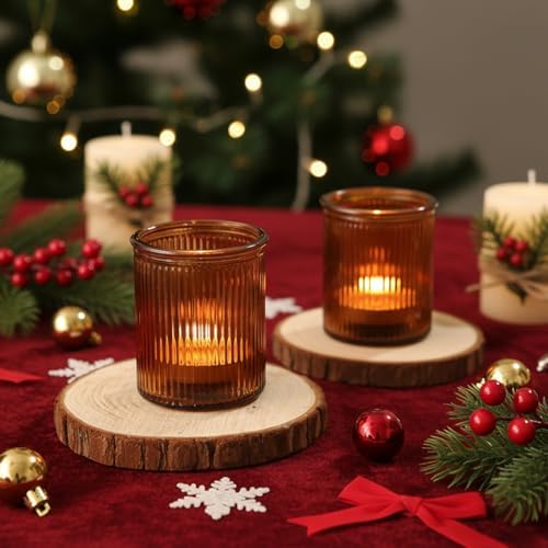 36 Pack Amber Votive Candle Holders, Candle Holder for Fall Christmas Decor in Amber, alternate view 4
