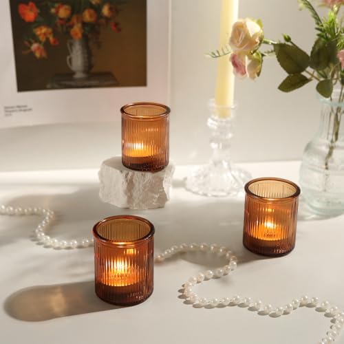 36 Pack Amber Votive Candle Holders, Candle Holder for Fall Christmas Decor in Amber, alternate view 6