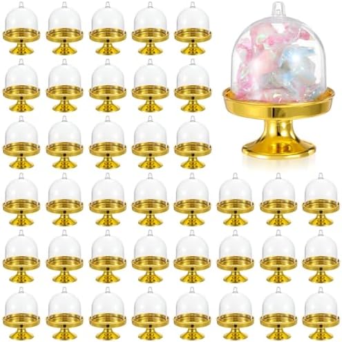 36 Pack Mini Cake Stand with Dome Lid, Plastic Dessert Display Stand Holder - Gold Base & Clear Cover for