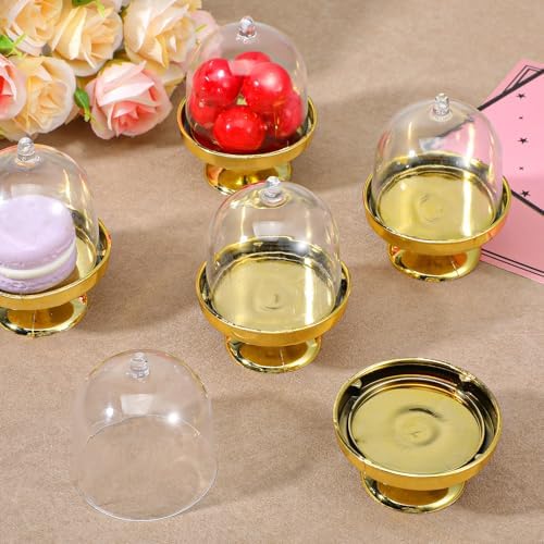 36 Pack Mini Cake Stand with Dome Lid, Plastic Dessert Display Stand Holder - Gold Base & Clear Cover for, alternate view 2