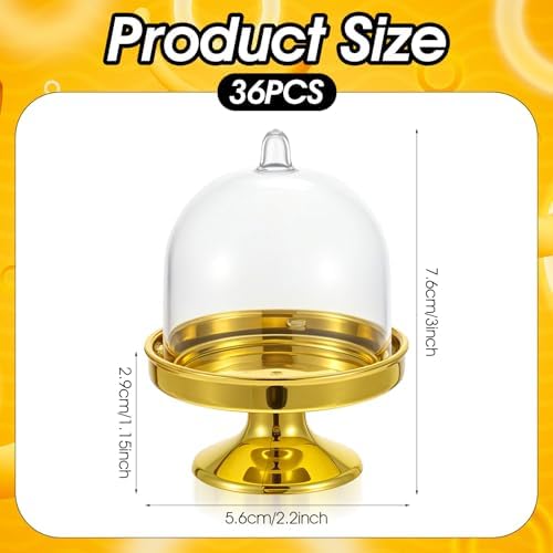 36 Pack Mini Cake Stand with Dome Lid, Plastic Dessert Display Stand Holder - Gold Base & Clear Cover for, alternate view 3