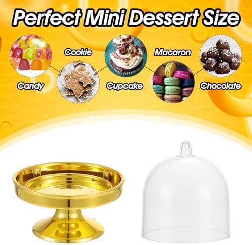 36 Pack Mini Cake Stand with Dome Lid, Plastic Dessert Display Stand Holder - Gold Base & Clear Cover for, alternate view 5