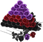 36 Pcs Black Purple Red Artificial Roses with Black Long Stems in Black Purple Red With Black Stems