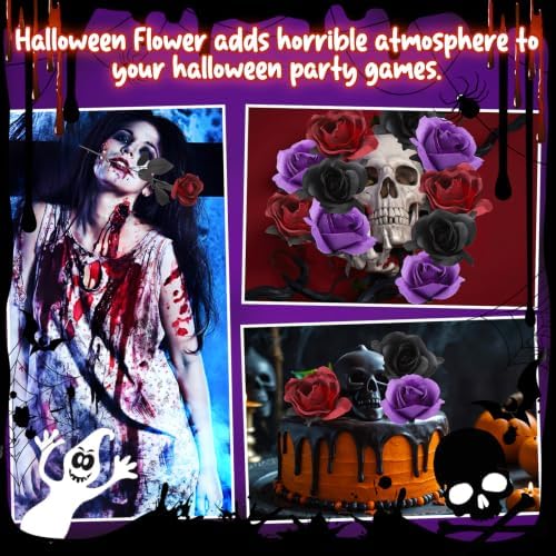 36 Pcs Black Purple Red Artificial Roses with Black Long Stems in Black Purple Red With Black Stems, alternate view 6