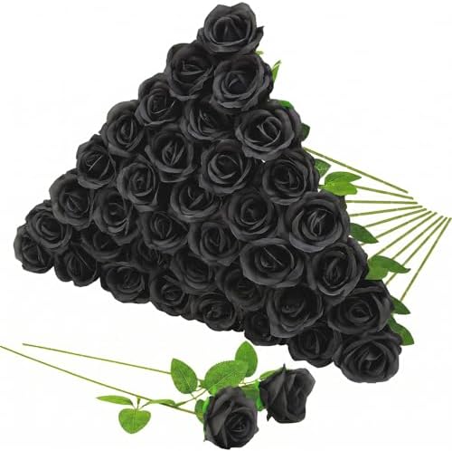 36 Pcs Black Rose Bouquet Bridal Artificial Flowers in Black