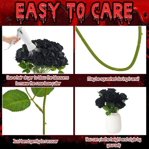 36 Pcs Black Rose Bouquet Bridal Artificial Flowers in Black, alternate view 2