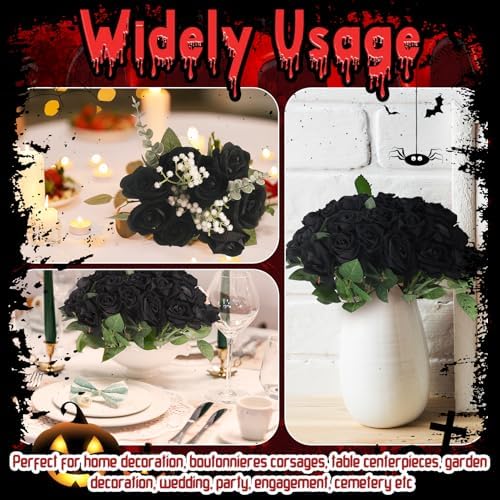 36 Pcs Black Rose Bouquet Bridal Artificial Flowers in Black, alternate view 5