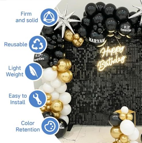 36 Pcs Black Shimmer Wall Backdrop,6x6 FT for Party in 6x6 FT, alternate view 2