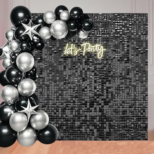 36 Pcs Black Shimmer Wall Backdrop Panels for Party Decoration