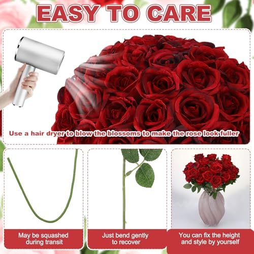 36 Pcs Burgundy Artificial Roses with Long Stems in Burgundy, alternate view 3