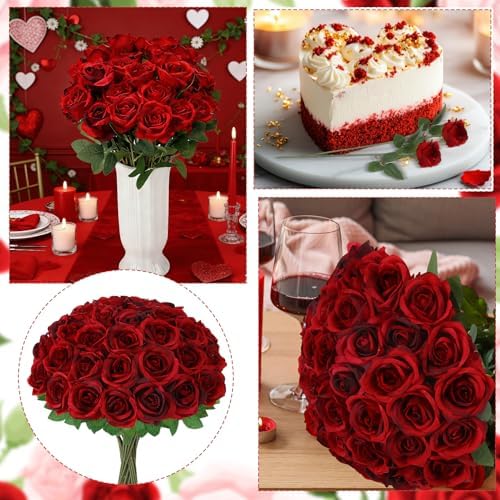 36 Pcs Burgundy Artificial Roses with Long Stems in Burgundy, alternate view 5