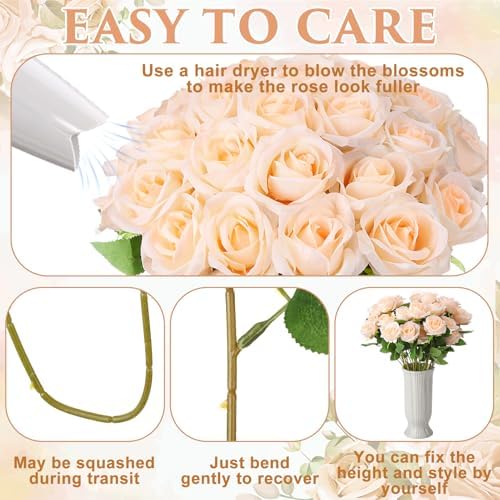 36 Pcs Champagne Artificial Roses with Long Stems in Champagne, alternate view 3