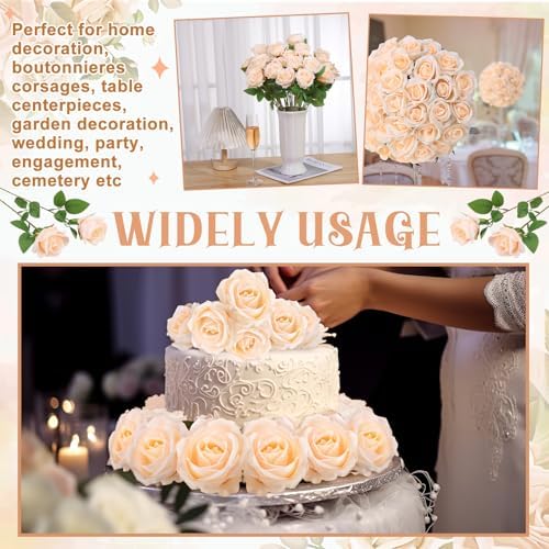 36 Pcs Champagne Artificial Roses with Long Stems in Champagne, alternate view 6