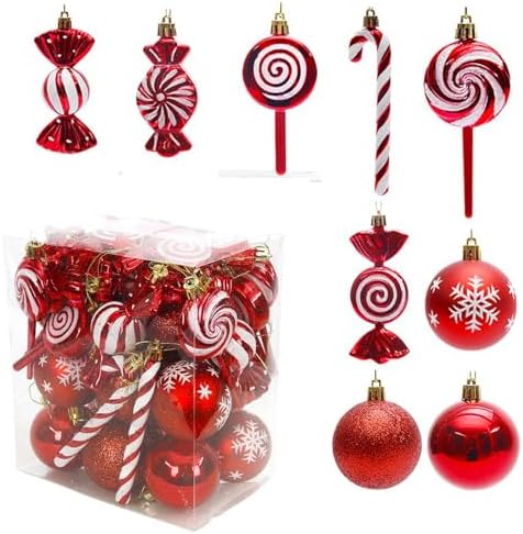 36 Pcs Christmas Ornaments, MOYEE Shatterproof Plastic Christmas Ornaments for Tree - Candy Cane Christmas