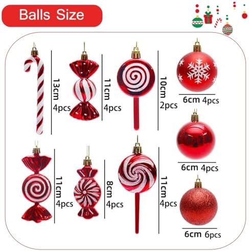 36 Pcs Christmas Ornaments, MOYEE Shatterproof Plastic Christmas Ornaments for Tree - Candy Cane Christmas, alternate view 2