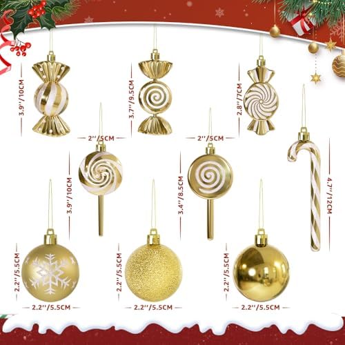 36 Pcs Christmas Ornaments, MOYEE Shatterproof Plastic Christmas Ornaments for Tree - Candy Cane Christmas, alternate view 4