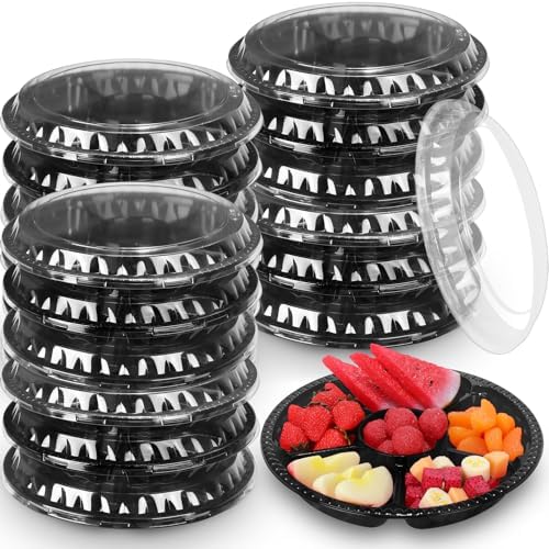 36 Pcs Christmas Plastic Serving Tray with Lid 10" Disposable Plate in Black