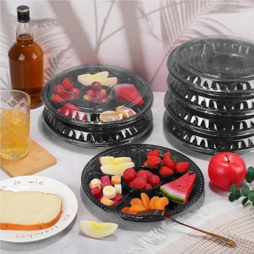 36 Pcs Christmas Plastic Serving Tray with Lid 10" Disposable Plate in Black, alternate view 2