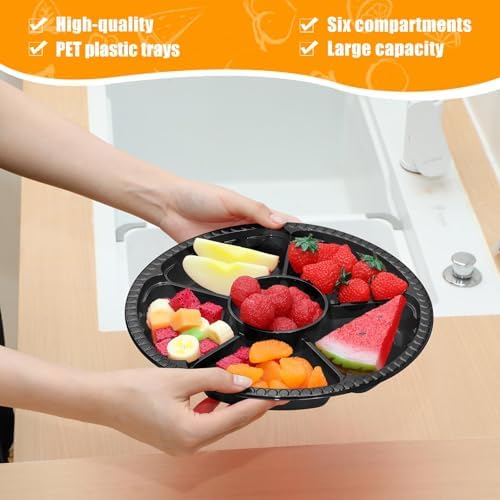 36 Pcs Christmas Plastic Serving Tray with Lid 10" Disposable Plate in Black, alternate view 5