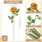 36 Pcs Gold Artificial Roses with Long Stems in Gold, alternate view 2