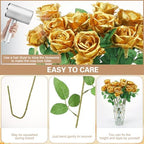 36 Pcs Gold Artificial Roses with Long Stems in Gold, alternate view 3