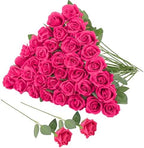 36 Pcs Hot Pink Artificial Roses with Long Stems in Hot Pink