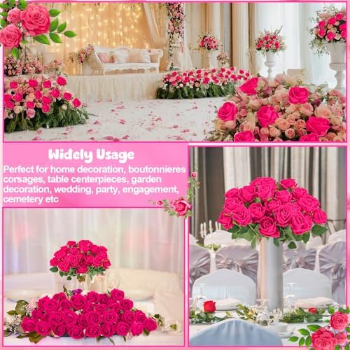 36 Pcs Hot Pink Artificial Roses with Long Stems in Hot Pink, alternate view 5