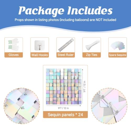 36 Pcs Iridescent Silver Shimmer Wall Backdrop,6x6 FT for Party in 6x6 FT, alternate view 3