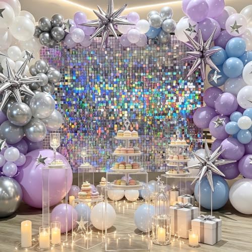 36 Pcs Iridescent Silver Shimmer Wall Backdrop,6x6 FT for Party in 6x6 FT, alternate view 5