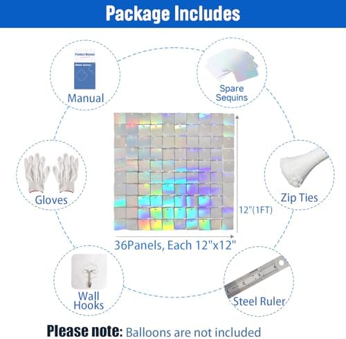 36 Pcs Iridescent Silver Shimmer Wall Backdrop Panels for Party, alternate view 2