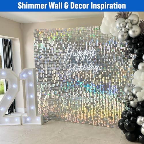 36 Pcs Iridescent Silver Shimmer Wall Backdrop Panels for Party, alternate view 4