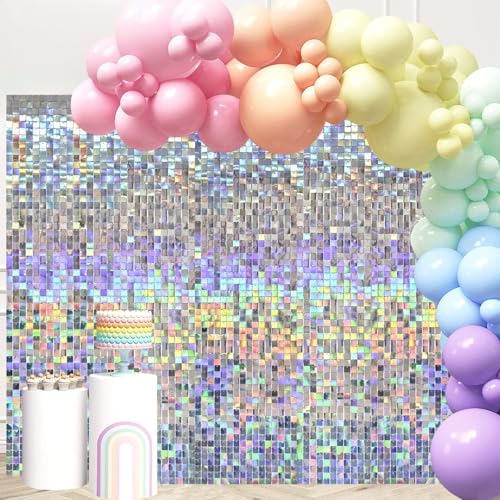 36 Pcs Iridescent Silver Shimmer Wall Backdrop Panels for Party Decorations in Iridescent Silver