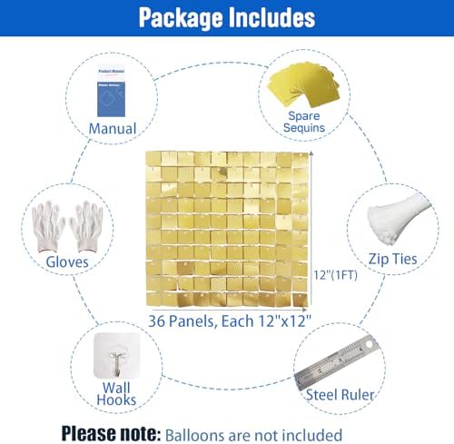 36 Pcs Light Gold Shimmer Wall Backdrop Panels for Party Decor in Light Gold, alternate view 2