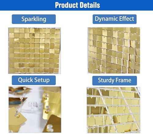 36 Pcs Light Gold Shimmer Wall Backdrop Panels for Party Decor in Light Gold, alternate view 5