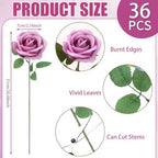 36 Pcs Lilac Purple Artificial Roses with Long Stems in Lilac, alternate view 2