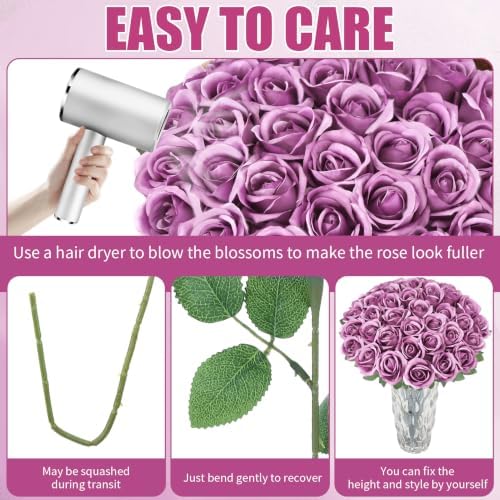 36 Pcs Lilac Purple Artificial Roses with Long Stems in Lilac, alternate view 3