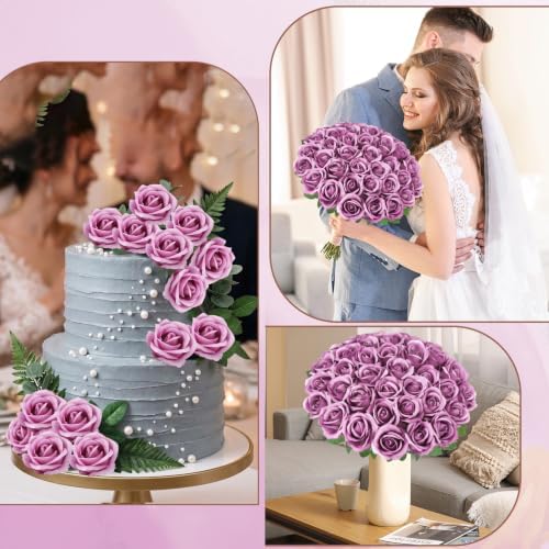36 Pcs Lilac Purple Artificial Roses with Long Stems in Lilac, alternate view 5