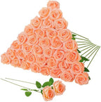 36 Pcs Peach Pink Artificial Roses with Long Stems in Peach Pink