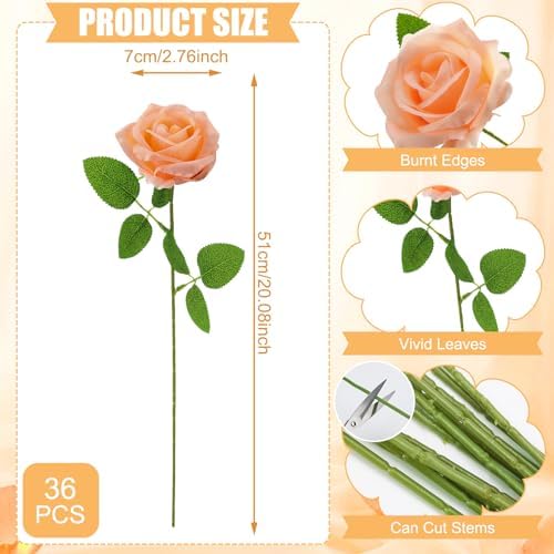 36 Pcs Peach Pink Artificial Roses with Long Stems in Peach Pink, alternate view 2