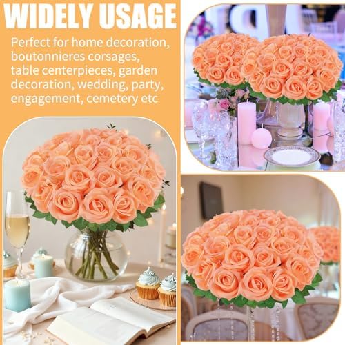 36 Pcs Peach Pink Artificial Roses with Long Stems in Peach Pink, alternate view 3
