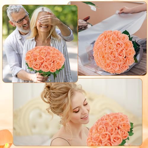 36 Pcs Peach Pink Artificial Roses with Long Stems in Peach Pink, alternate view 4