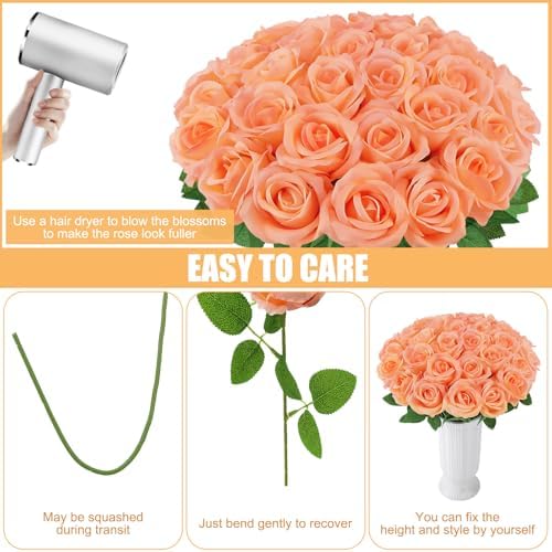 36 Pcs Peach Pink Artificial Roses with Long Stems in Peach Pink, alternate view 6