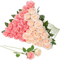 36 Pcs Pink Champagne Rose Artificial Flowers Bulk with Long Stem in Pink, Champagne