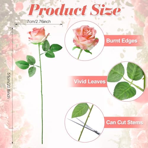 36 Pcs Pink Champagne Rose Artificial Flowers Bulk with Long Stem in Pink, Champagne, alternate view 2