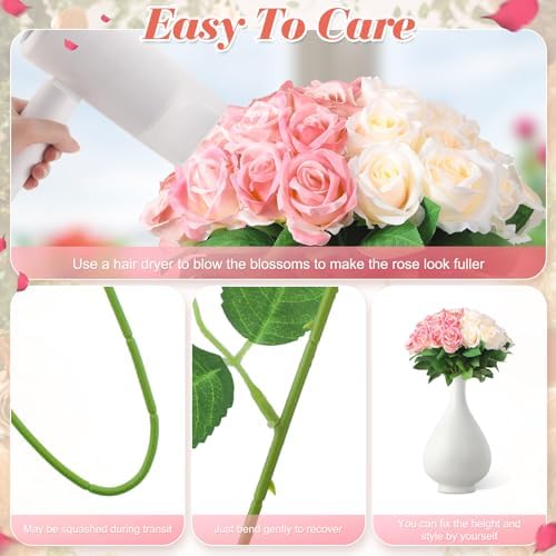 36 Pcs Pink Champagne Rose Artificial Flowers Bulk with Long Stem in Pink, Champagne, alternate view 3
