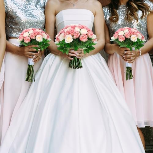 36 Pcs Pink Champagne Rose Artificial Flowers Bulk with Long Stem in Pink, Champagne, alternate view 4